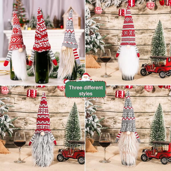 Jultomte Vinflaskeöverdrag, Set med 3 Jultomte Vinflaskor Se