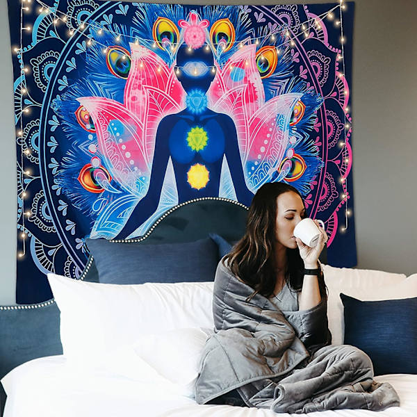 Seitsemän chakran seinävaate värikäs psykedeelinen mandala seinävaate jooga
