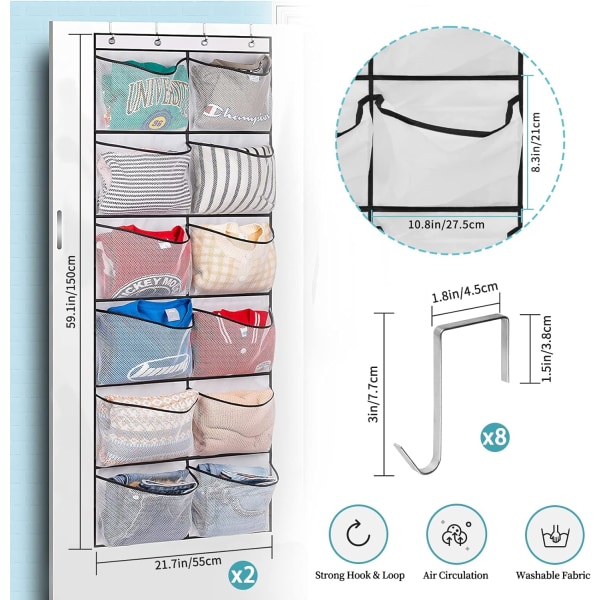 2 pakker (hvit) over-the-door skoholder, 24 ekstra store masker