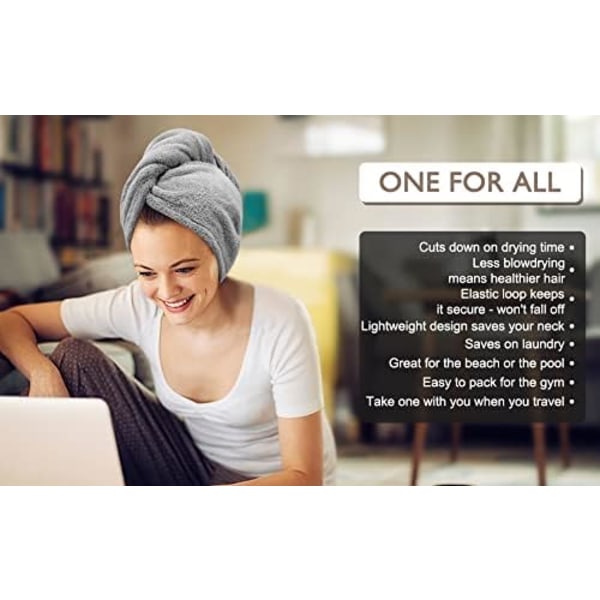 3-pak (grå) Mikrofiber Hår Tørring Håndklæde Wrap Super Absorberende T