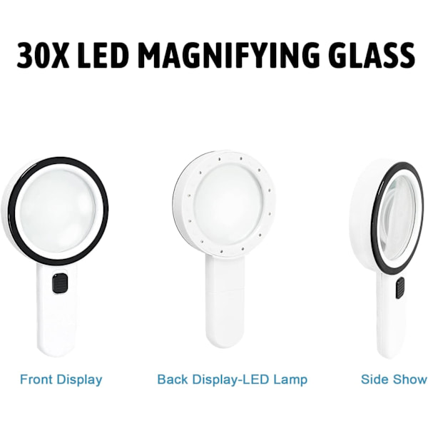 1 stk. leselupe med 12 LED-lys, dobbelt glasslinse med