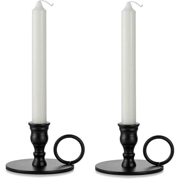 Lysestake i svart metall - sett med 2 dekorative, koniske lysholdere