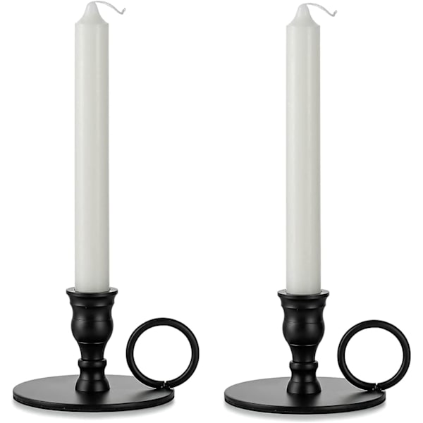 Svart metalljusstake - Set med 2 dekorativa avsmalnande ljusstakar