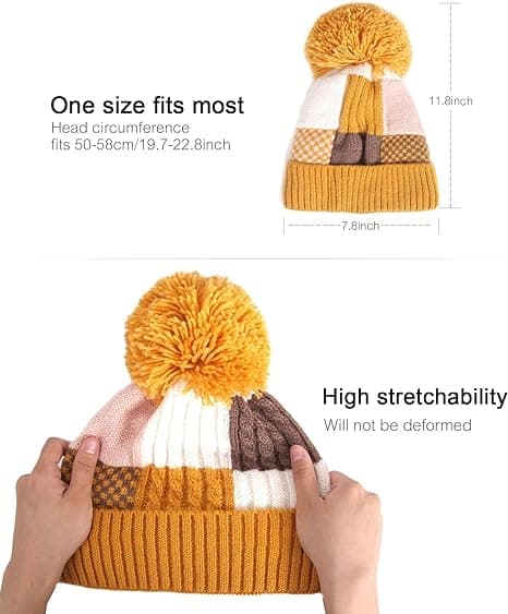 Mössa för kvinnor, stickad mössa med pompom, varm och mjuk vintermössa