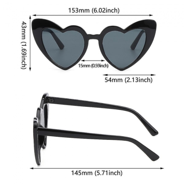 Svart 2-pack hjärtformade solglasögon för kvinnor, Fashion Love He
