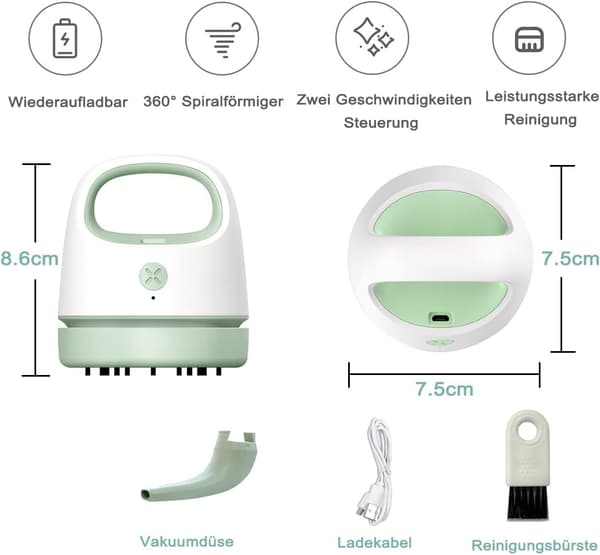 Grå mini skrivebordsstøvsuger, USB-lading, bærbar, trådløs