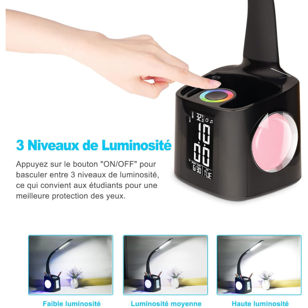 LED-skrivebordslampe, barneskrivebordslampe med RGB-fargenattlys, d