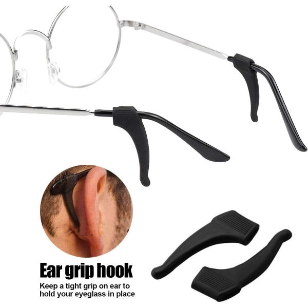 20 par (klar+svart) anti-skli silikon brilleputer, brilleglass