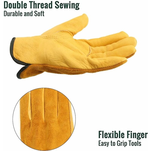 Läderarbets handskar, 2-pack vattentäta dubbelfingerhandskar, för