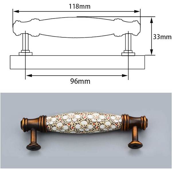 2 st (120 mm) Vintage keramiska skåphandtag, keramiska möbler