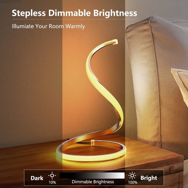 Spiral LED-bordslampa, dimbar Modern 3-färgs skrivbordslampa med Mini