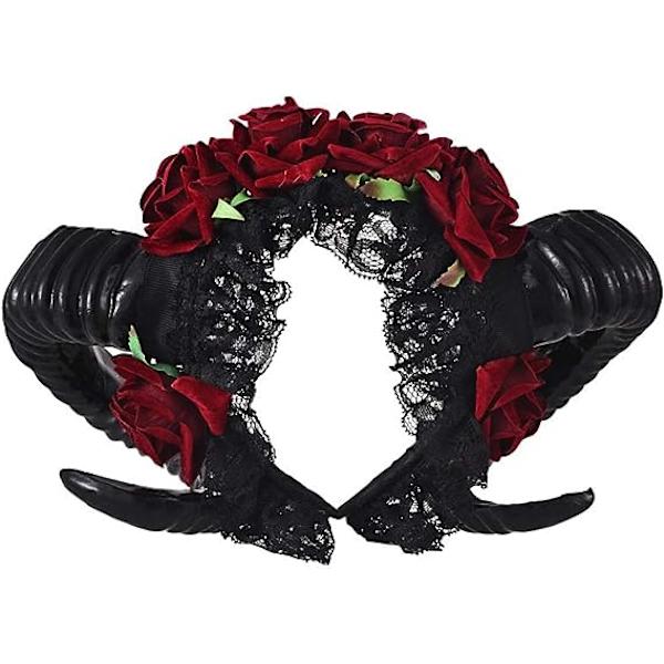 Gotiska Ram Horn Sinister Evil Huvudband Rosor Garland Satanic Hea