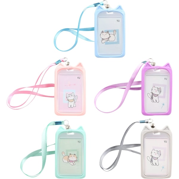 Neck Badge Holder, 5 Piece Clear Plastic Card Holder, Cartoon Pla