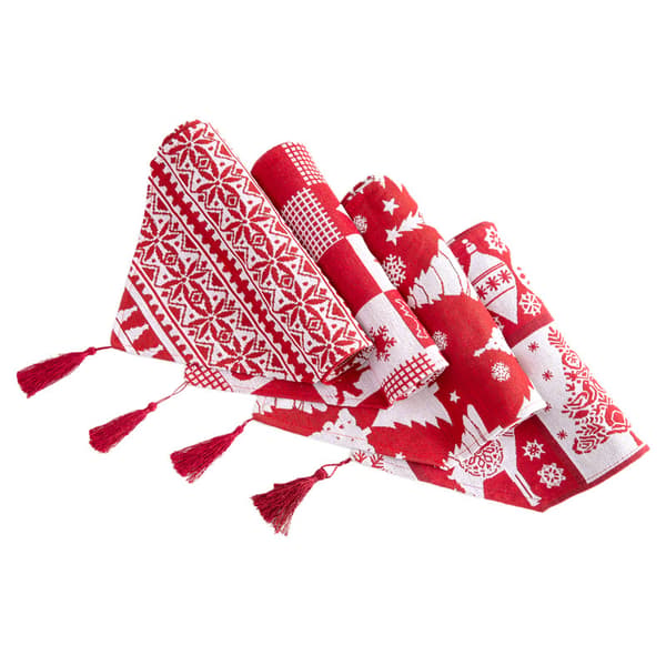 Elk Snowflake Christmas Table Runner, Rød Bomull Jul Dekor