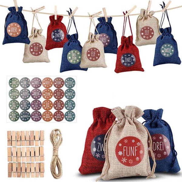 Advent Calendar, DIY Jute Bags for Fillable Advent Calendar, Digi