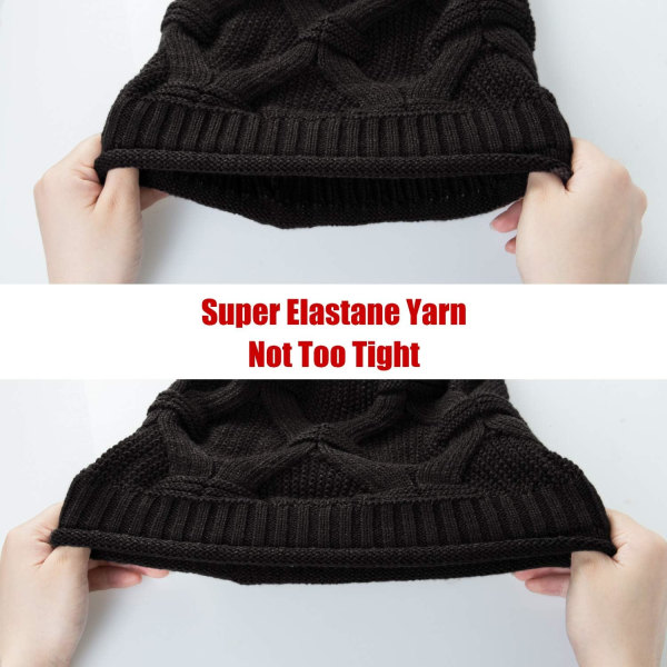 2 stk. Dame Vinterhue med Pompom, Varm Strikket Hue med Fleece