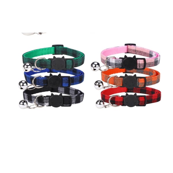 6 STK Classic Grid Cat Collars Anti Stranulation and Bell, Juster