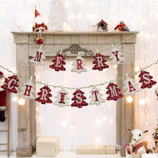 Glædelig Jul Banner, Ternet Burlap Juletræ Vimpel