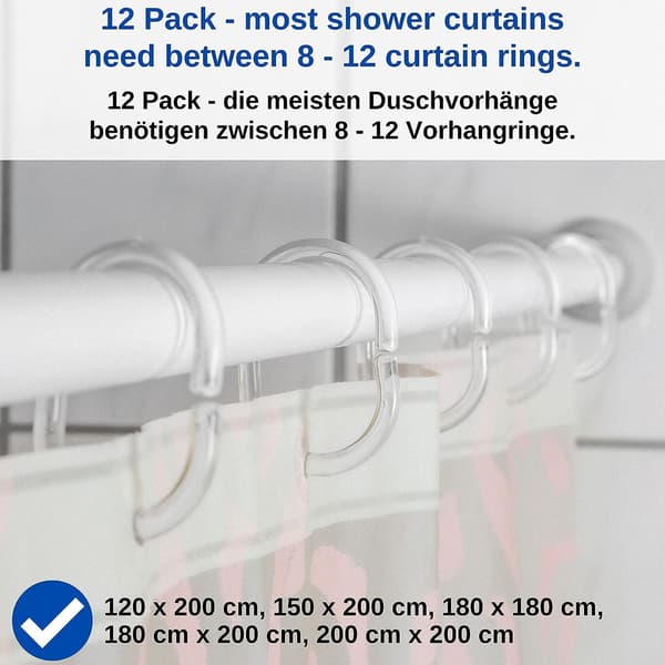 Genomskinliga duschdraperiringar, 12-pack, diameter 4,6 x 2,9 cm, för S