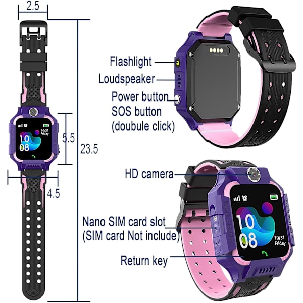 Smart Watch til børn, Touch Screen Opkaldsfunktion, Skridttæller, Came