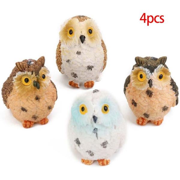 Miniature Ugle Have Ornament, 4 Stk Ugle Resin Figurine Håndværk, G
