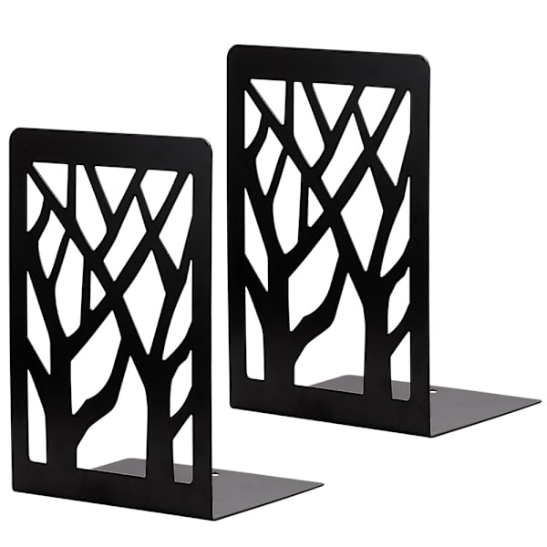 Set med 2 svarta (träd) metallbokstöd Press Wedge Book Block Desi