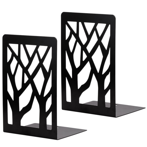 Set of 2 Black(Trees) Metal Book Ends Press Wedge Book Block Desi