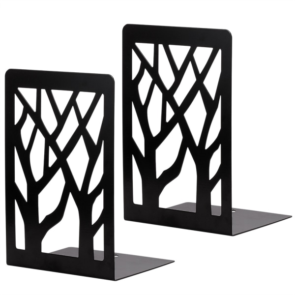 Sett med 2 svarte(trær) bokender i metall Trykk kilebokblokk Desi