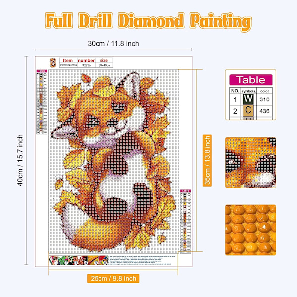 (30x40cm) 5D Fox Diamond Painting Kits för vuxna, Full Drill Fox