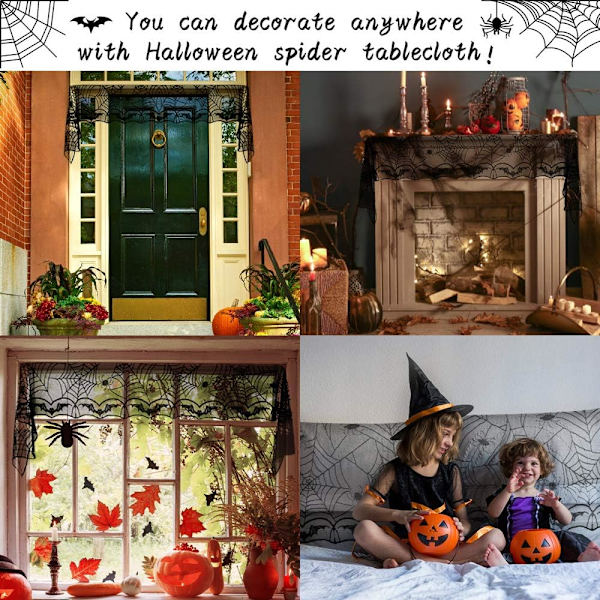 (svart) Halloween-dekorasjoner Rektangulær edderkoppnett-duk,