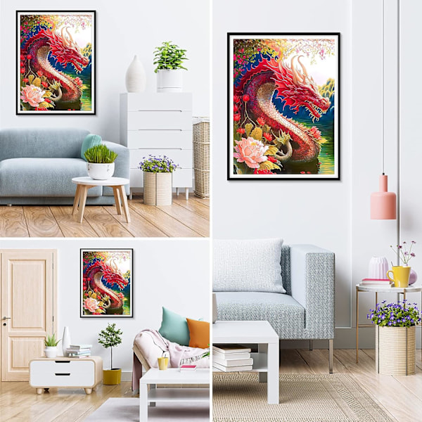 Rød drage DIY diamantmaleri, 5D DIY diamantmaleri komplett sett