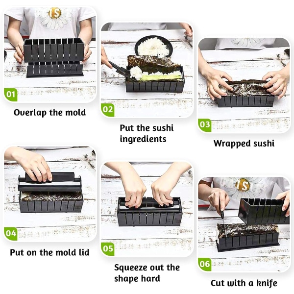 Sushi Maker Komplett Kit, 10 st Sushi Formar Sushiberedning