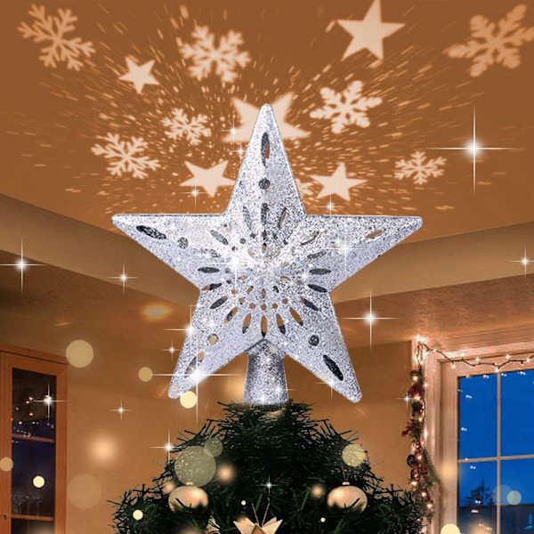 Juletrestjerne, 2,4 m plug-in modell med LED-snøfnugglys