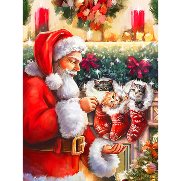 Cat socks Santa Claus style, 30 * 40cm, embroidered diamond paint