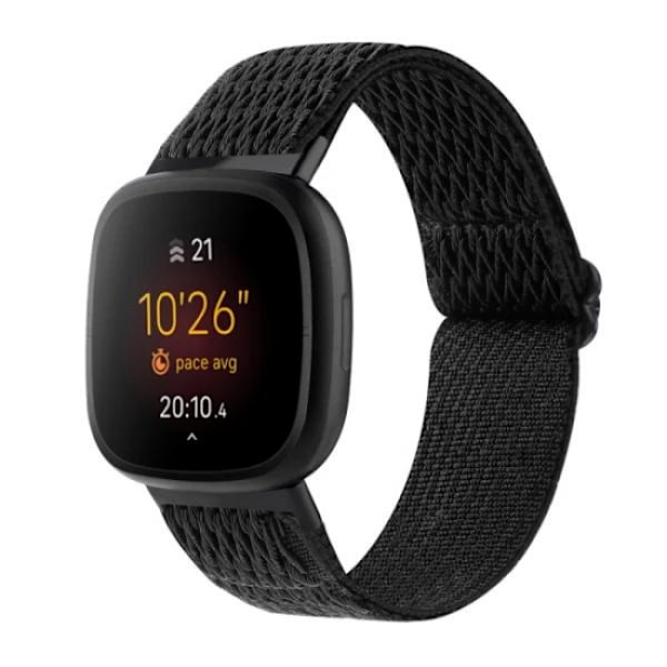 Flettet nylonarmbånd til Fitbit Versa 3/Sense - Armbånd Sort