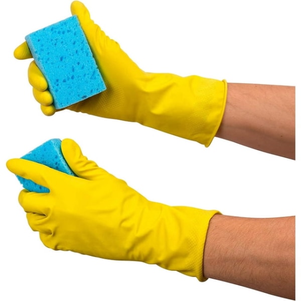 1 par gula rengöringshandskar i latex, individuellt förpackade