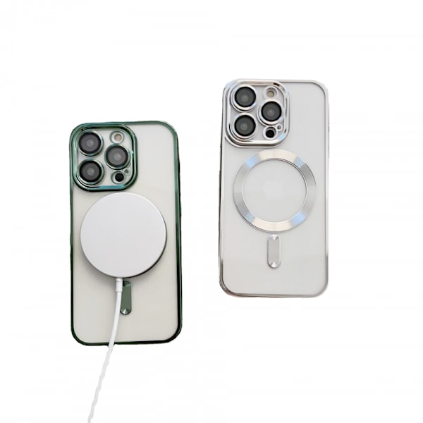 iPhone16plus-deksel med magnetisk ring, gjennomsiktig skall, skinnende si