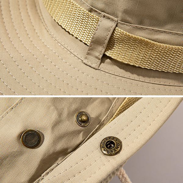 （Khaki）Udendørs bredskygget solhat, dobbeltlags klassisk kampuniform