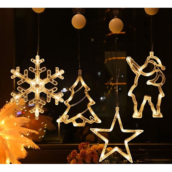 4 st Ljusstarka Jul Fönsterlampor LED Sugkopp Jul