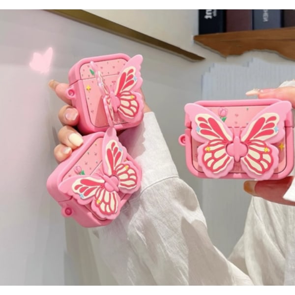 Apple Bluetooth-øretelefonbeskyttelsesveske rosa sommerfugl, egnet