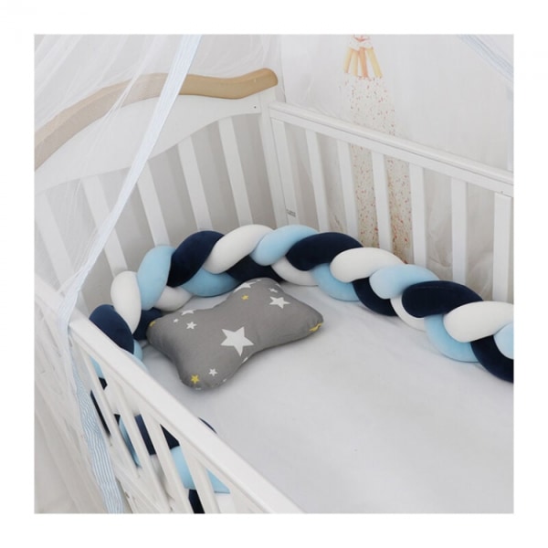 3M flettet sengekofanger, mørkeblå og blå og hvid farve Baby be