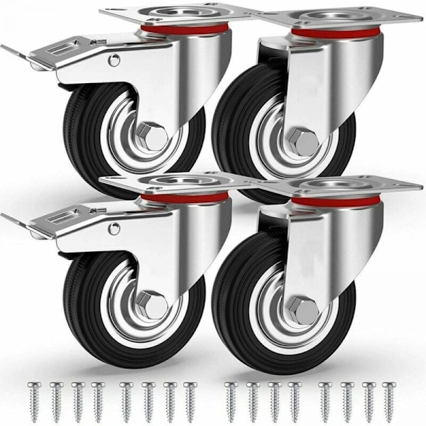（4 stk.）75mm 200KG Møbelhjul, Drejelige Hjul med Bremse, Industr