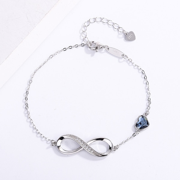 Infinity Hjerte Symbol Charm Link Armbånd for Kvinner 925 Sterling