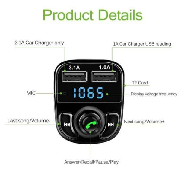 FM-sender / Bluetooth-musikkmottaker - håndfri svart