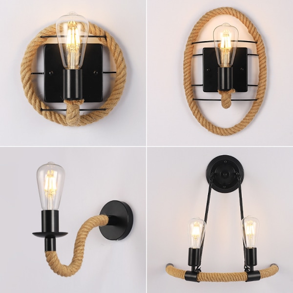 Amerikansk Retro Industriel Stil Hemp Rope Væglampe Edison Creati