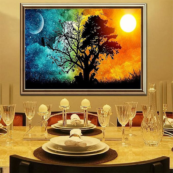DIY 5D timanttimaalaus Yin Yang puu ristipistokirjonta Dia