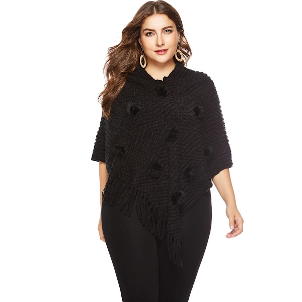 Svart, oversized myk poncho i myk pashmina for kvinner - kasjmir
