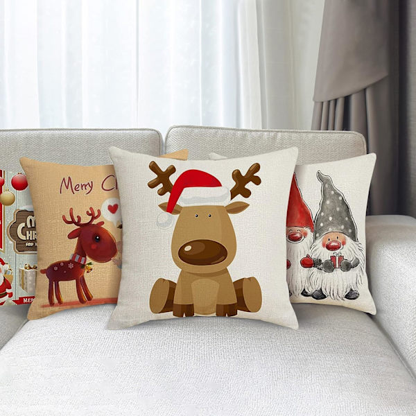 Jul kuddfodral 45x45cm, set med 4 jul dekorativa kuddfodral