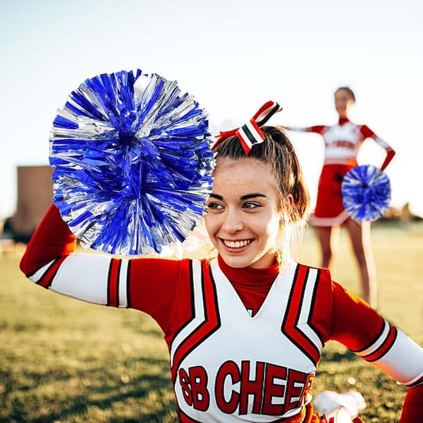 Silver Mixed Blue Cheerleader Pom Poms, 2 st Metallic Cheerle