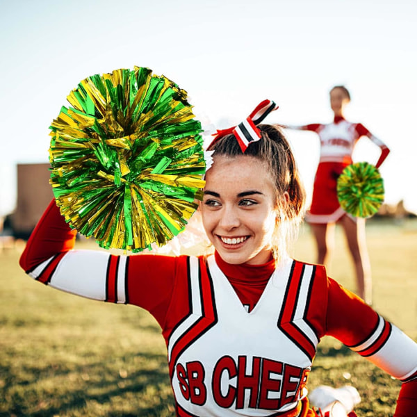 Gröna och guldfärgade cheerleader-pompoms, 2 stycken metalliska cheerleader-pompoms